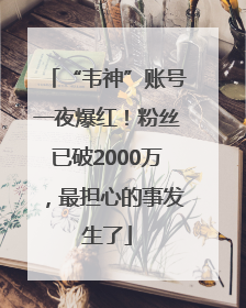 “韦神”账号一夜爆红！粉丝已破2000万，最担心的事发生了