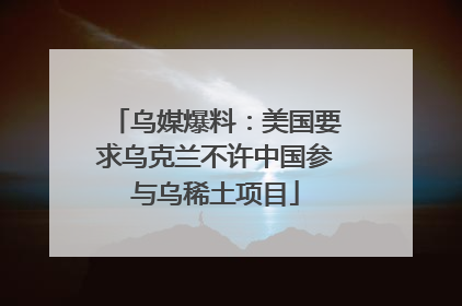 乌媒爆料：美国要求乌克兰不许中国参与乌稀土项目